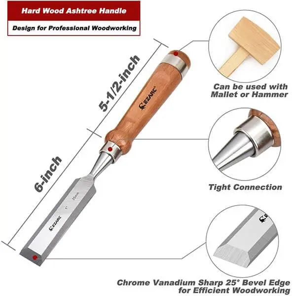 Levoite 6Pcs Wood Chisel Tool Sets Woodworking Carving Chisel Kit with Premium Wooden Case for Carpenter Craftsman Gift for Men