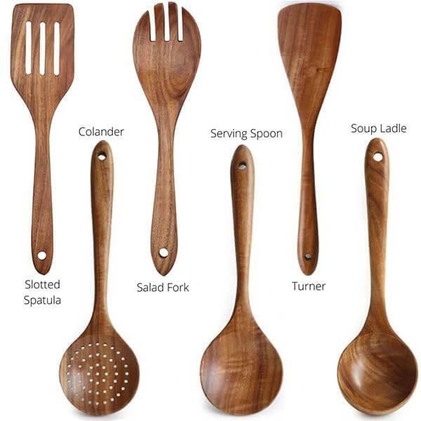 Targehome  Natural Teak Wooden Handmade Nonstick Cooking Utensil Set targehome