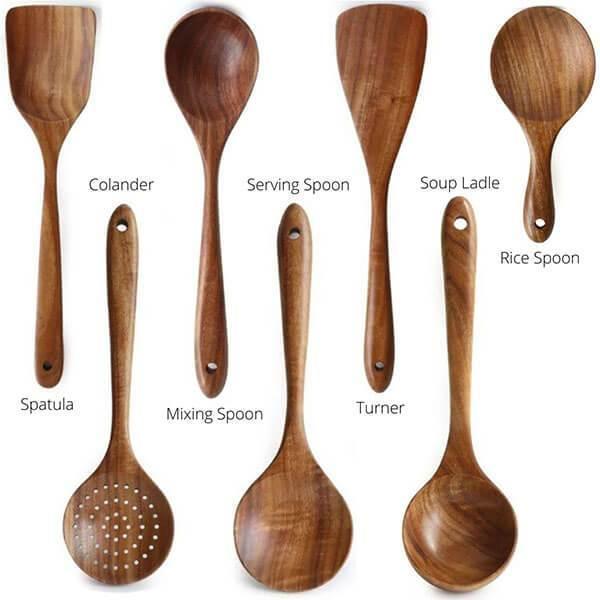 Targehome  Natural Teak Wooden Handmade Nonstick Cooking Utensil Set targehome