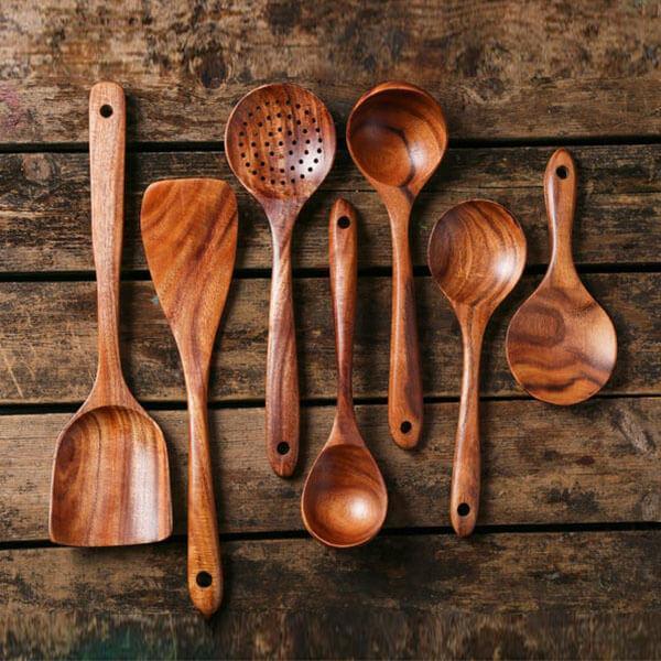Targehome  Natural Teak Wooden Handmade Nonstick Cooking Utensil Set targehome